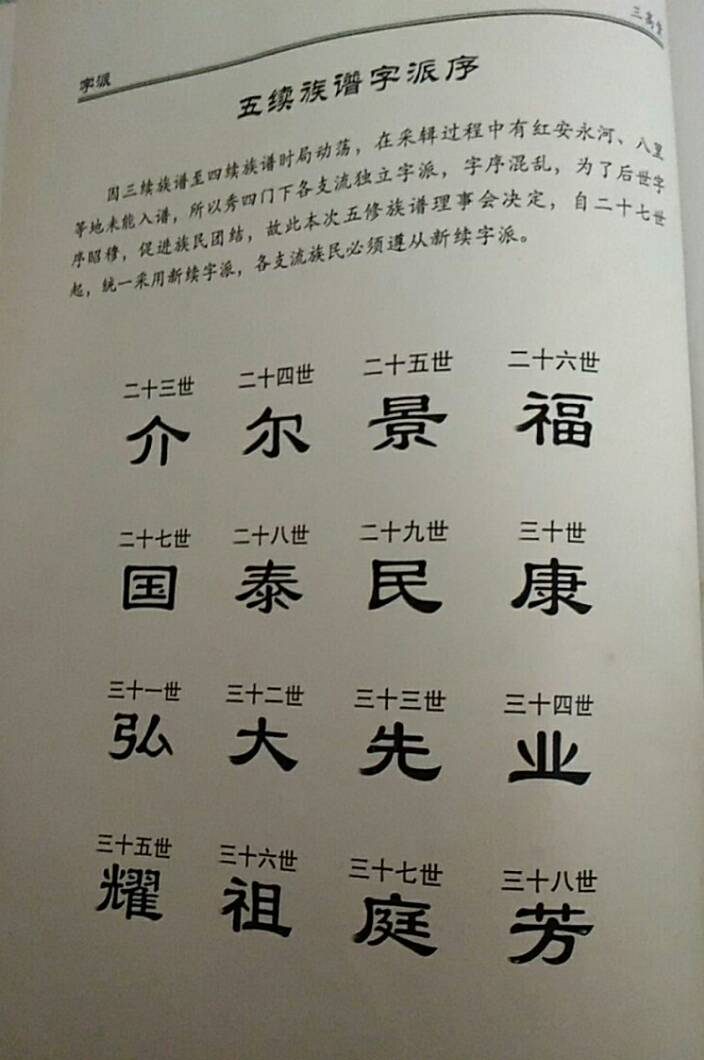 五续族谱字派序